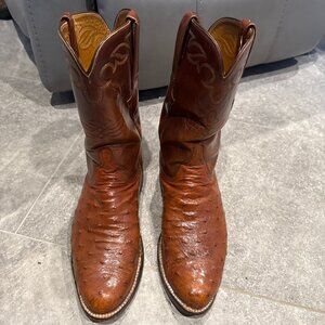 Lucchese Classics Handmade Cognac Full Quill Ostrich Rodeo Ranch Roper Boots